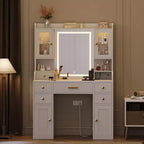Garvee 41 Coiffeuse avec Miroir et Lumières, Coiffeuse de Maquillage avec 6 Tiroirs, Étagères de Rangement, Armoires RGB et 3 Niveaux de Luminosité Réglable pour Femmes Filles