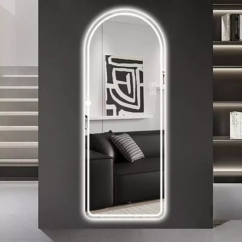 Miroir de courtoisie moderne LED pleine longueur, arqué, avec lumières dimmables, autoportant ou mural pour chambre, maquillage, dressing-Panipeachy