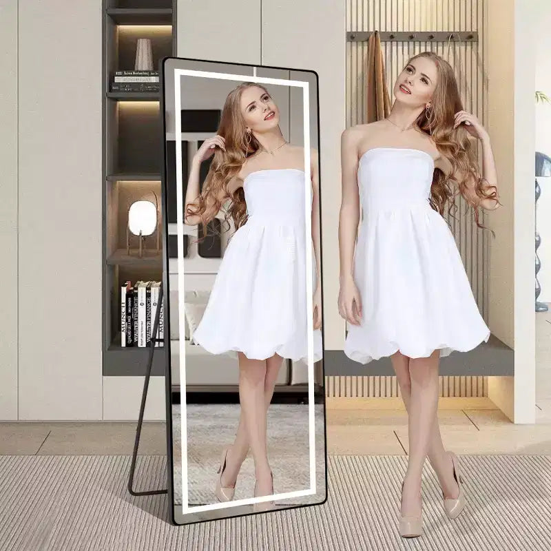 Miroir LED vertical pleine longueur avec support, autoportant ou mural, miroir de vanité moderne pour chambre et dressing-Panipeachy