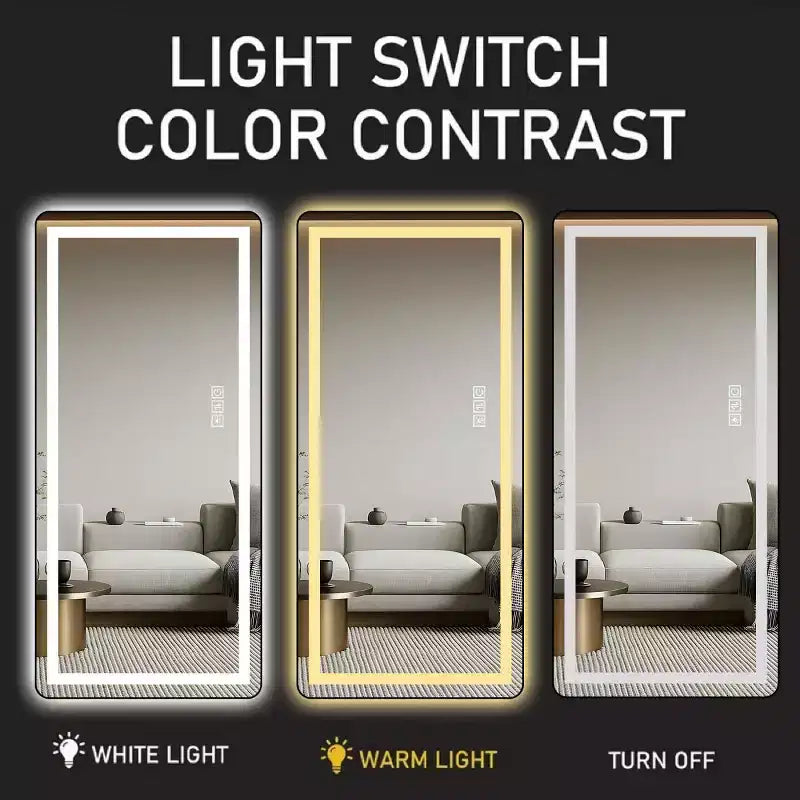 Miroir LED vertical pleine longueur avec support, autoportant ou mural, miroir de vanité moderne pour chambre et dressing-Panipeachy