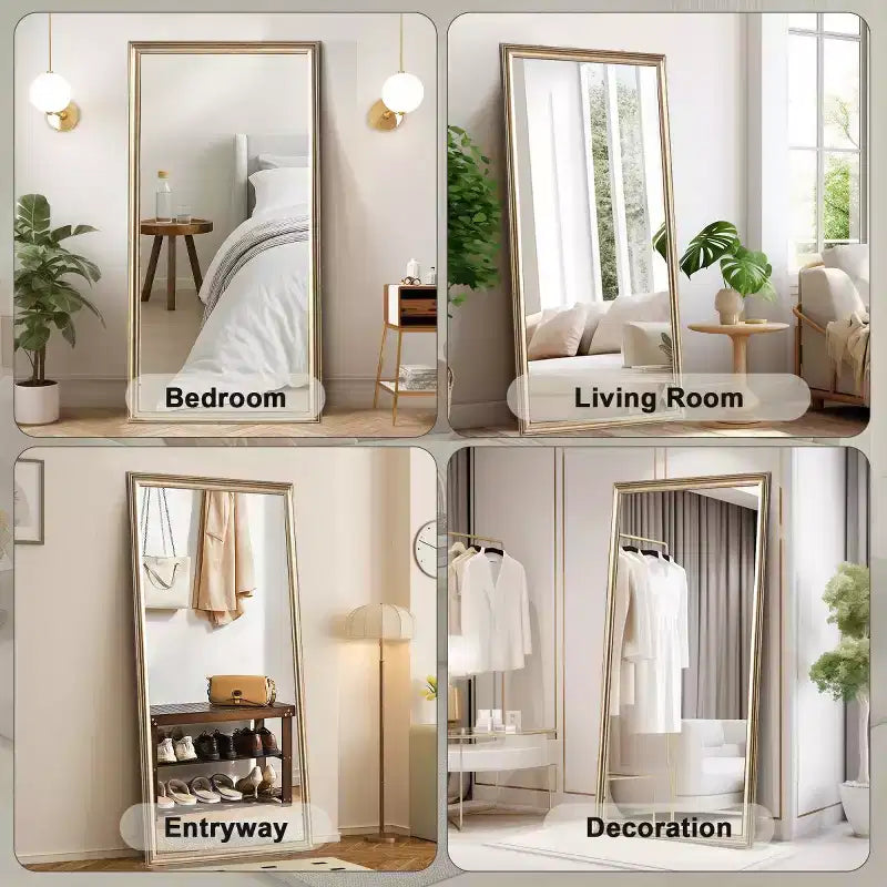 Miroir mural pleine longueur avec cadre, miroir de sol moderne pleine longueur pour chambre à coucher, dressing, grand miroir sur pied-Panipeachy