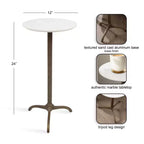 Table d'appoint ronde en marbre et métal Henshall de Kate et Laurel, blanc et bronze, 12x12x24