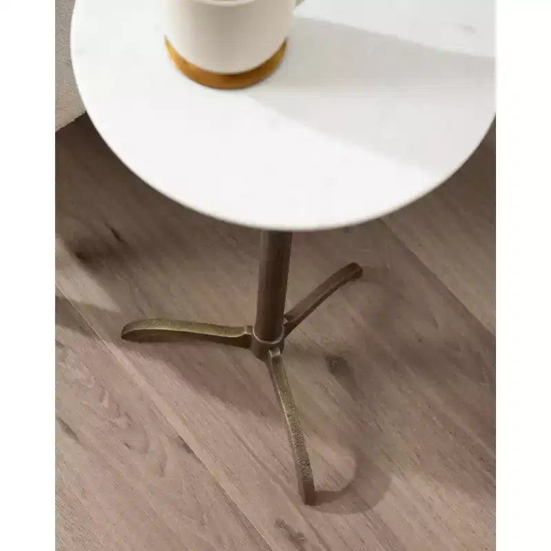 Table d'appoint ronde en marbre et métal Henshall de Kate et Laurel, blanc et bronze, 12x12x24