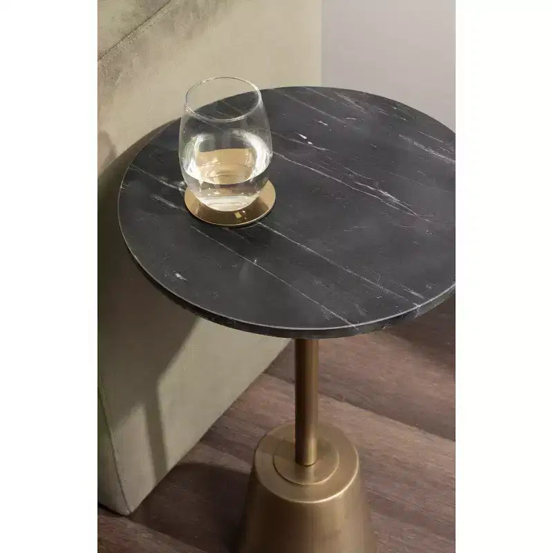 Table d'appoint ronde en marbre et métal Tira de Kate et Laurel, noire, 14x14x24