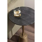 Table d'appoint ronde en marbre et métal Tira de Kate et Laurel, noire, 14x14x24