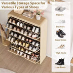 Meuble à chaussures étroit en rotin avec 3 tiroirs basculants, Organisateur de chaussures d'entrée en bois avec étagères réglables et amovibles, Chêne naturel