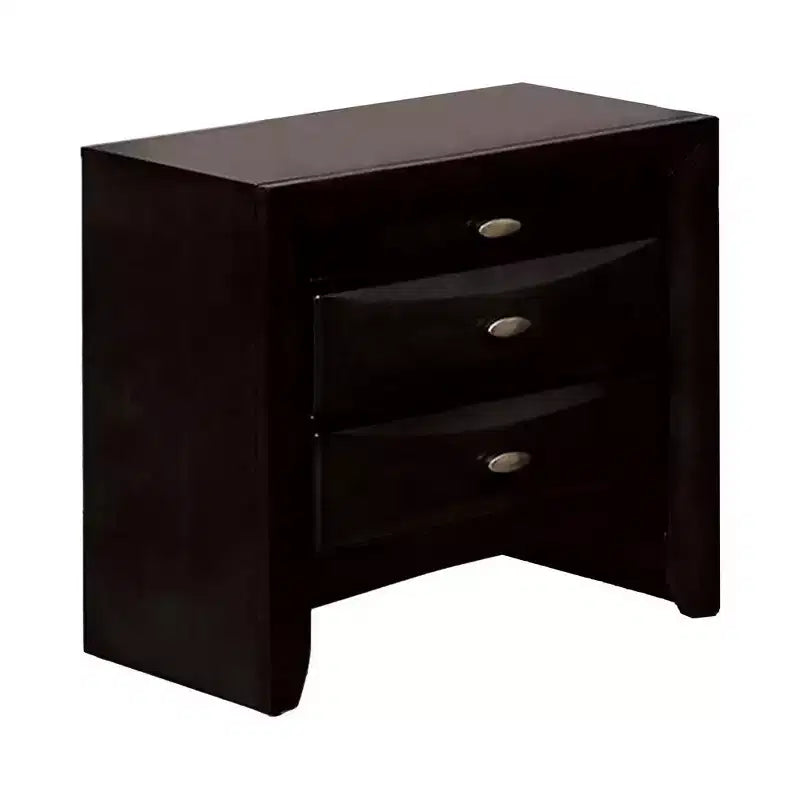 Table de chevet Simo Royal Hampton, Plateau spacieux, Poignées en métal, 3 tiroirs, Bois massif noir