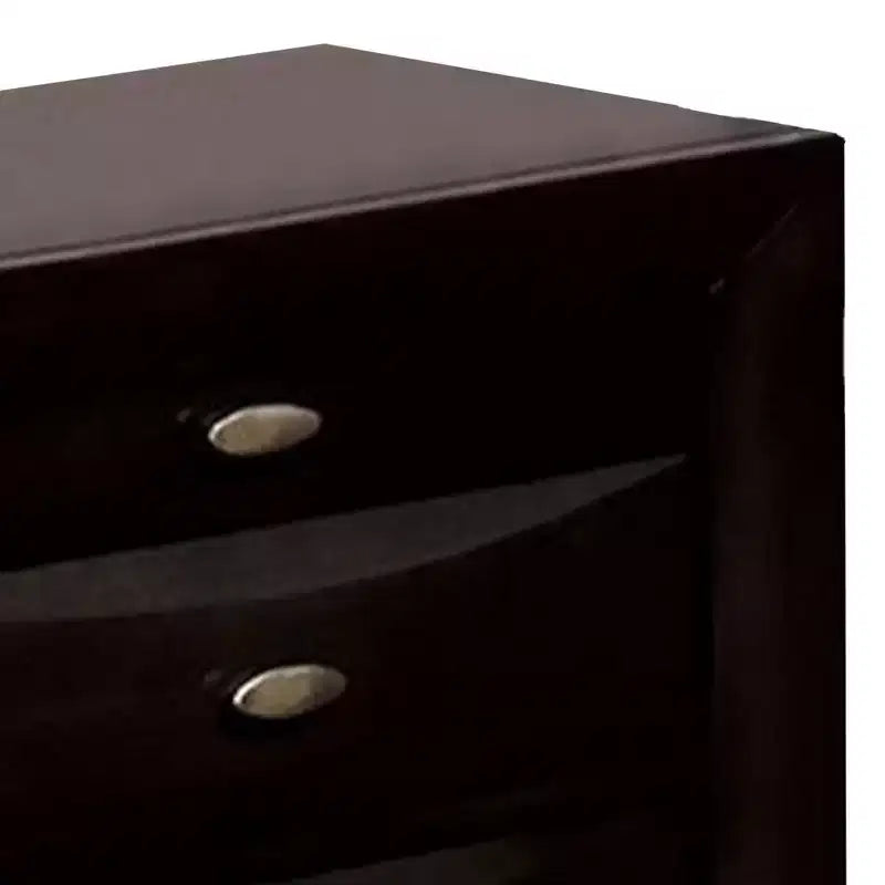 Table de chevet Simo Royal Hampton, Plateau spacieux, Poignées en métal, 3 tiroirs, Bois massif noir