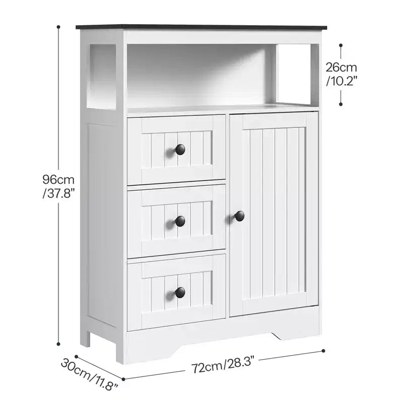 Dcolora Meuble de Rangement Salle de Bain 28,3 po avec 3 Tiroirs et Étagère Réglable, Meuble Autonome