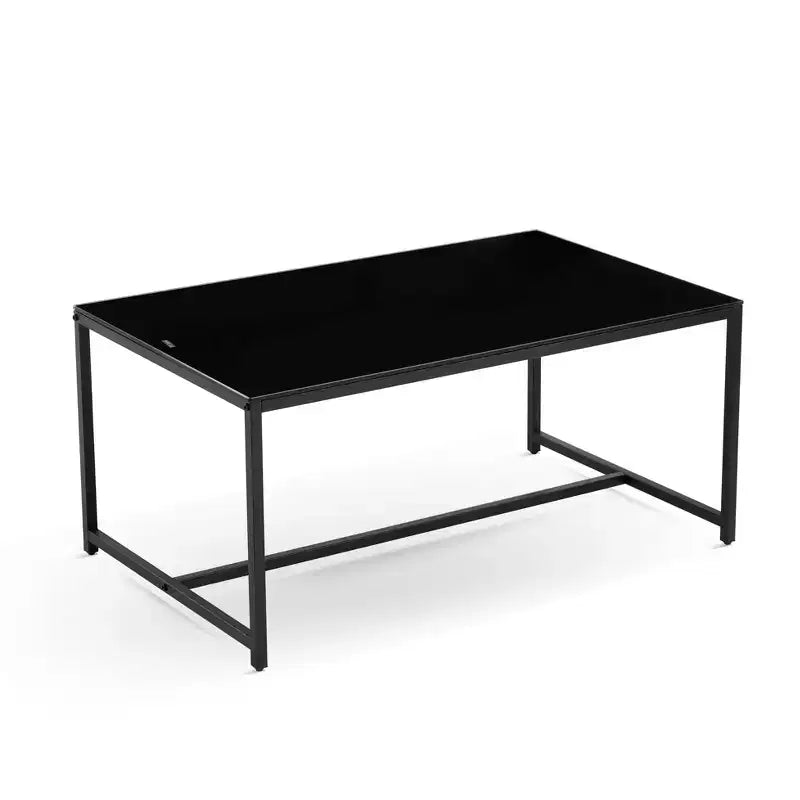 Table basse en verre trempé noir avec pieds en métal, table centrale moderne pour salon