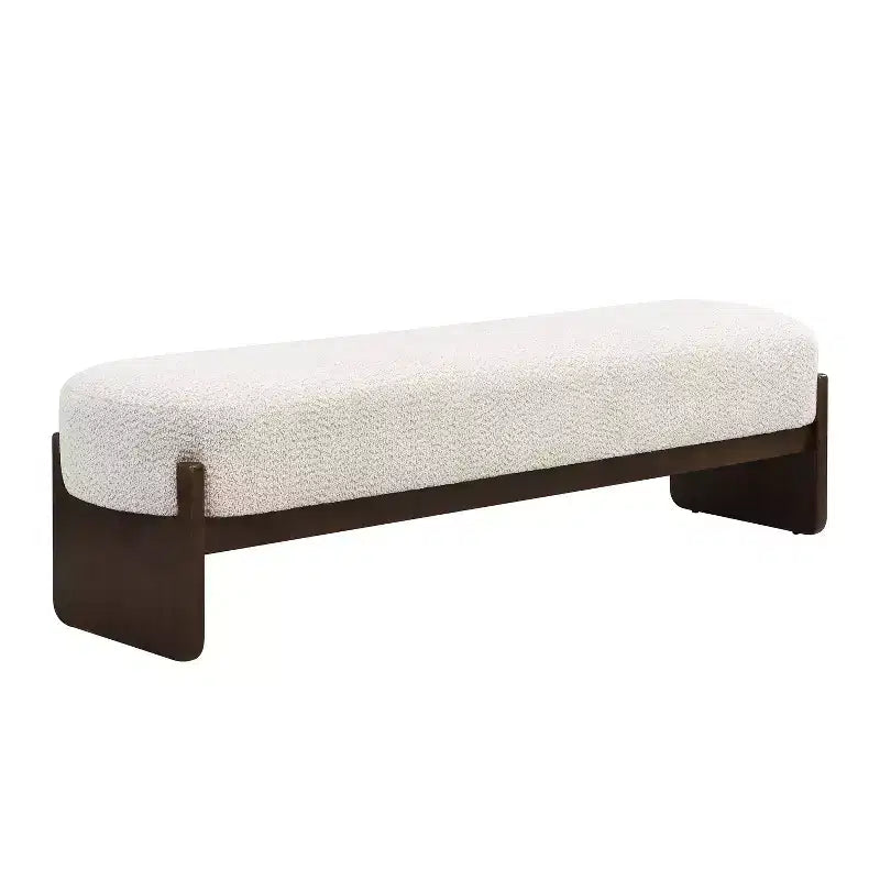 Banc rembourré avec pieds en hévéa, banc d'entrée ottoman ovale pour chambre à coucher, salon - ModernLuxe