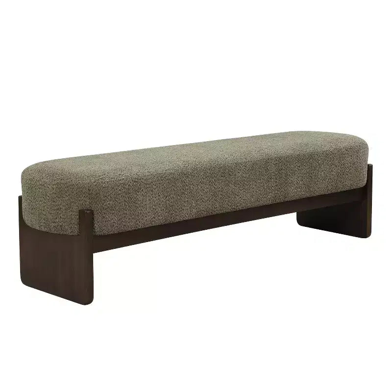 Banc rembourré avec pieds en hévéa, banc d'entrée ottoman ovale pour chambre à coucher, salon - ModernLuxe
