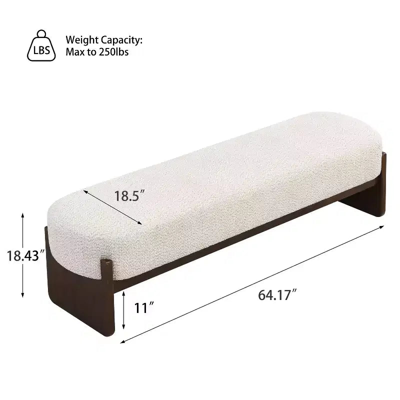 Banc rembourré avec pieds en hévéa, banc d'entrée ottoman ovale pour chambre à coucher, salon - ModernLuxe
