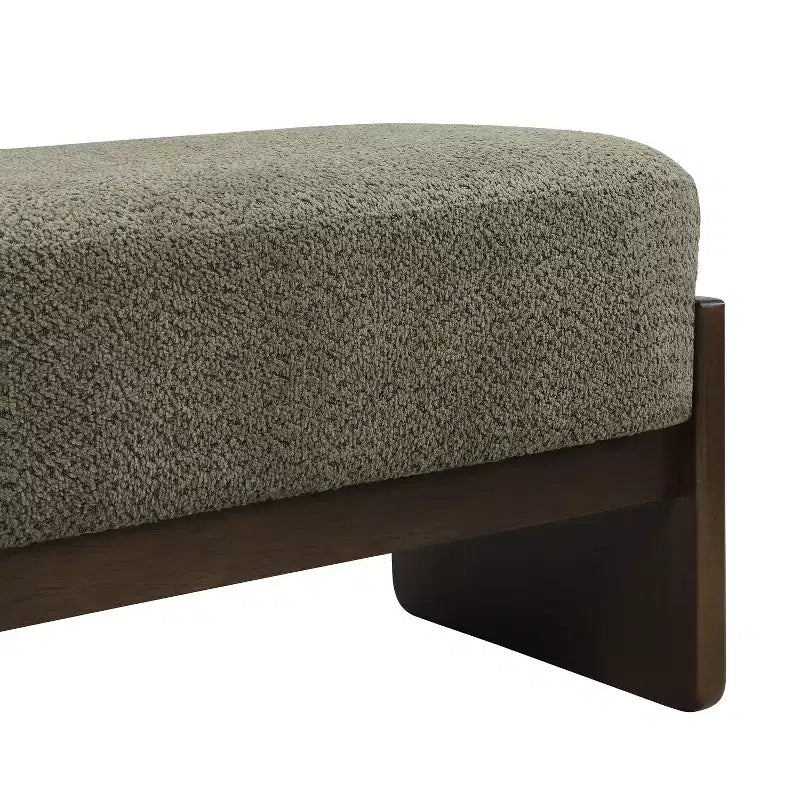 Banc rembourré avec pieds en hévéa, banc d'entrée ottoman ovale pour chambre à coucher, salon - ModernLuxe