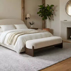 Upholstered Bench with Rubberwood Legs, Oval Entryway Bench Ottoman for Bedroom, Living Room - ModernLuxe