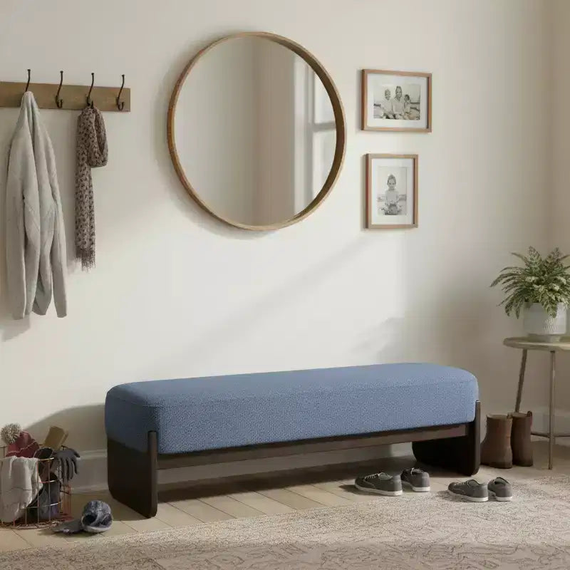 Banc rembourré avec pieds en hévéa, banc d'entrée ottoman ovale pour chambre à coucher, salon - ModernLuxe