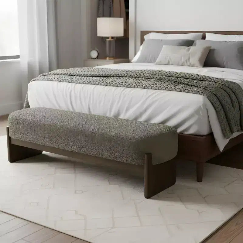 Banc rembourré avec pieds en hévéa, banc d'entrée ottoman ovale pour chambre à coucher, salon - ModernLuxe