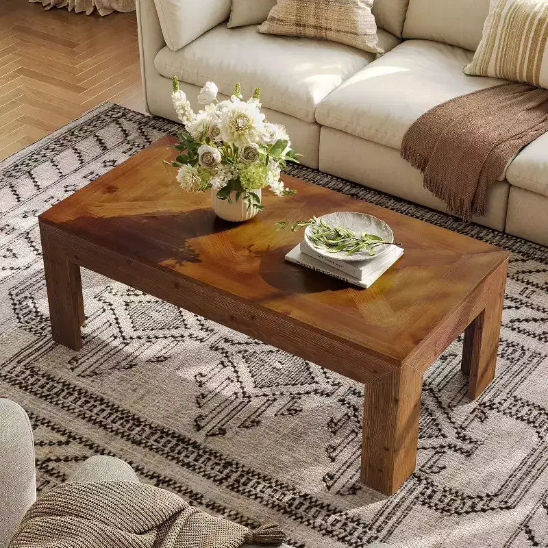 Table basse rectangulaire Lantine, table à thé de salon en bois massif de 120 cm, table basse vintage pour appartement, bureau