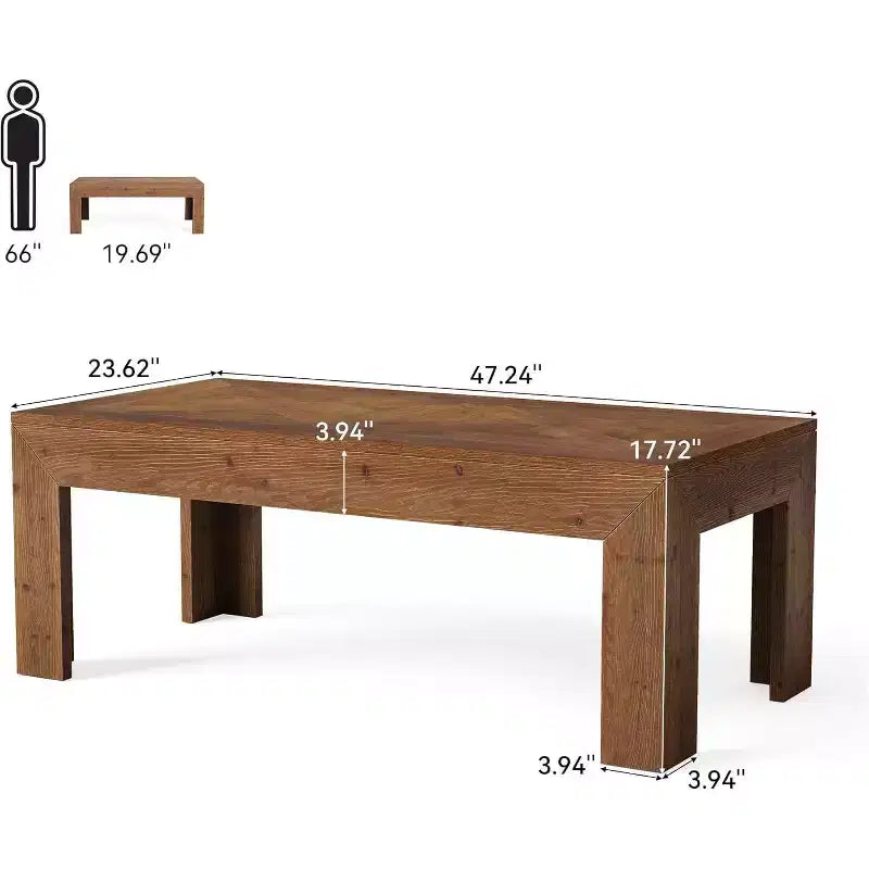 Table basse rectangulaire Lantine, table à thé de salon en bois massif de 120 cm, table basse vintage pour appartement, bureau