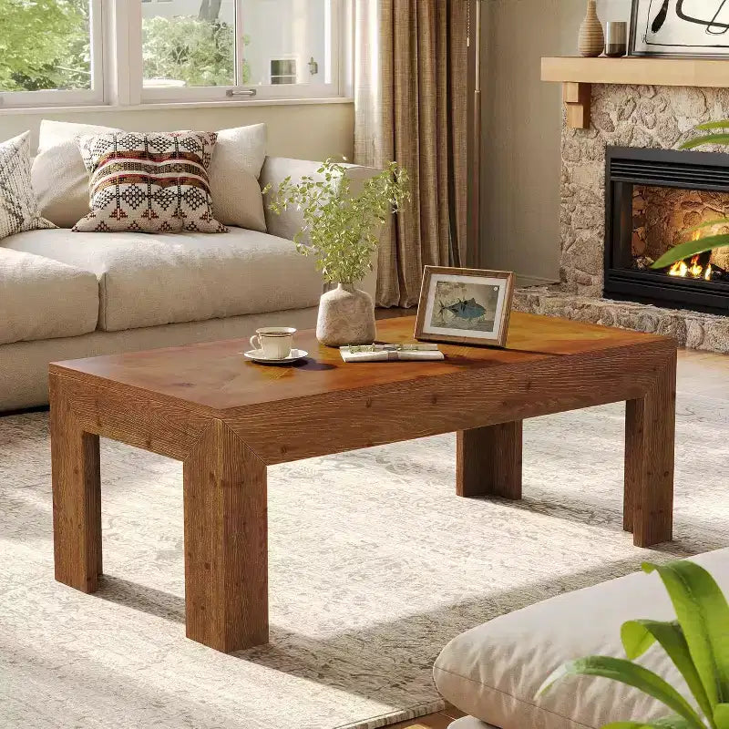 Table basse rectangulaire Lantine, table à thé de salon en bois massif de 120 cm, table basse vintage pour appartement, bureau