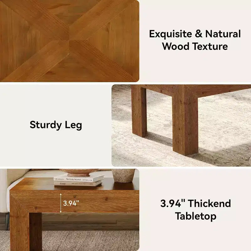 Table basse rectangulaire Lantine, table à thé de salon en bois massif de 120 cm, table basse vintage pour appartement, bureau