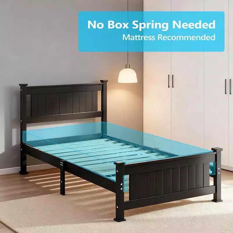 Karl Home Cadre de lit plateforme noir en bois de taille double avec tête de lit, espace de rangement sous le lit, pas besoin de sommier, robuste