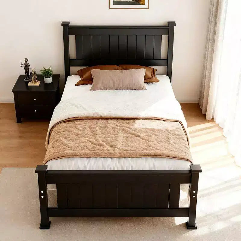 Karl Home Cadre de lit plateforme noir en bois de taille double avec tête de lit, espace de rangement sous le lit, pas besoin de sommier, robuste