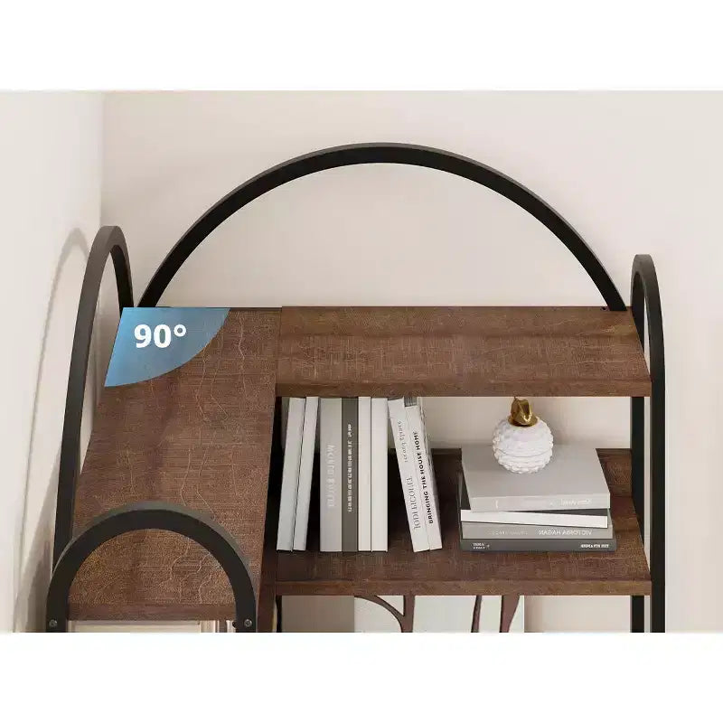 Étagère d'angle Garvee avec rangement, bibliothèque d'angle de 189 cm avec armoire, bibliothèque en L cintrée à 6 niveaux avec cadre métallique pour salon et chambre