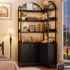 Étagère d'angle Garvee avec rangement, bibliothèque d'angle de 189 cm avec armoire, bibliothèque en L cintrée à 6 niveaux avec cadre métallique pour salon et chambre