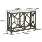 Table console de canapé Royal Hampton Agas 41 pouces, plateau en véritable marbre blanc, structure géométrique en bois de manguier gris cendre sablé et lavé