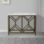 Table console de canapé Royal Hampton Agas 41 pouces, plateau en véritable marbre blanc, structure géométrique en bois de manguier gris cendre sablé et lavé