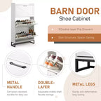 Meuble à chaussures Karl Home 3 tiroirs avec porte de grange et déflecteur supérieur