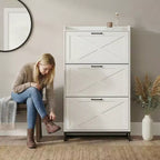 Meuble à chaussures Karl Home 3 tiroirs avec porte de grange et déflecteur supérieur