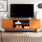 Meuble TV Mid-Century Modern en bois massif pour téléviseurs jusqu'à 80 pouces