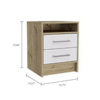Avec son design épuré et moderne, cette table de chevet Eter, table d'appoint, table d'appoint supérieure, deux tiroirs - Blanc / Chêne clair offre un rangement pratique.