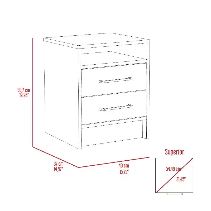 Avec son design épuré et moderne, cette table de chevet Eter, table d'appoint, table d'appoint supérieure, deux tiroirs - Blanc / Chêne clair offre un rangement pratique.