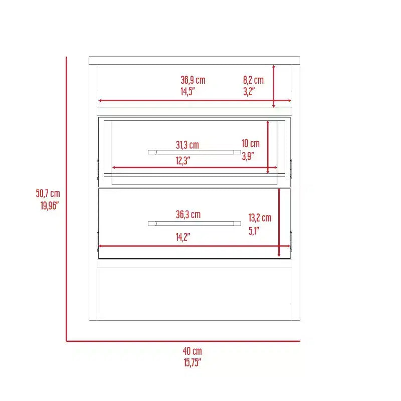 Avec son design épuré et moderne, cette table de chevet Eter, table d'appoint, table d'appoint supérieure, deux tiroirs - Blanc / Chêne clair offre un rangement pratique.