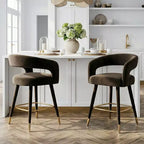 Tabouret de bar moderne en velours à hauteur de comptoir avec dossier, chaise de bar rembourrée de 24 po de hauteur d'assise avec repose-pieds doré, tabouret d'îlot de cuisine-Panipeachy