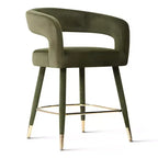 Tabouret de bar moderne en velours à hauteur de comptoir avec dossier, chaise de bar rembourrée de 24 po de hauteur d'assise avec repose-pieds doré, tabouret d'îlot de cuisine-Panipeachy