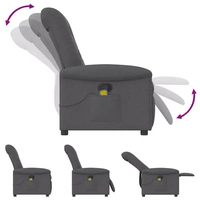 vidaXL Fauteuil inclinable de massage en tissu gris foncé
