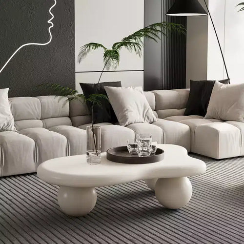 40 Cloud Coffee Table with Ball Legs, Modern Irregular Center Table for Living Room, Cream White