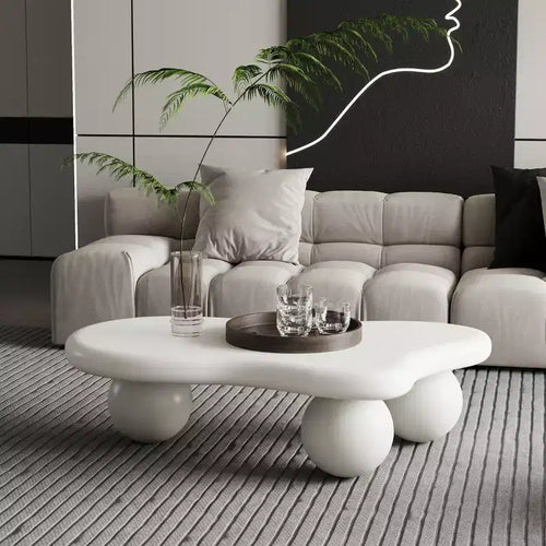 Table basse nuage 40 po avec pieds sphériques, table basse centrale moderne et irrégulière pour salon, blanc crème