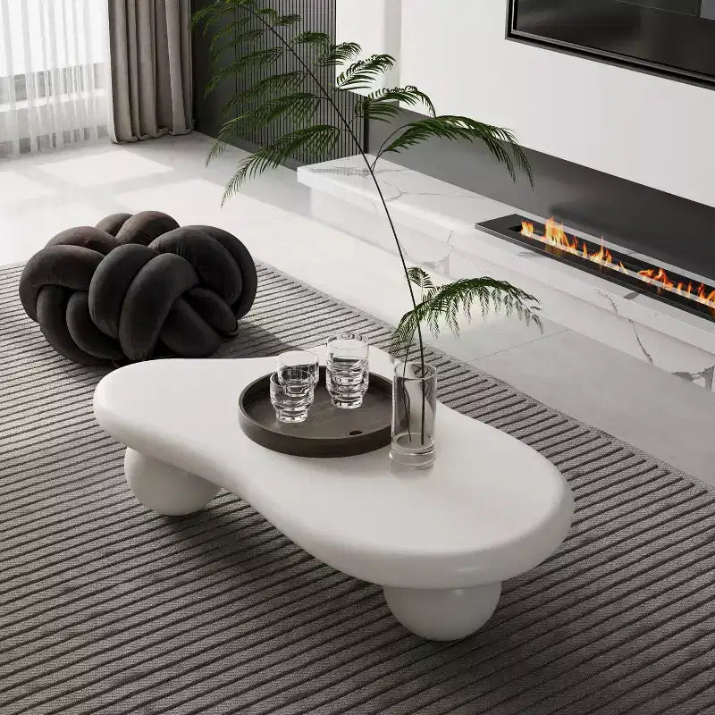 Table basse nuage 40 po avec pieds sphériques, table basse centrale moderne et irrégulière pour salon, blanc crème