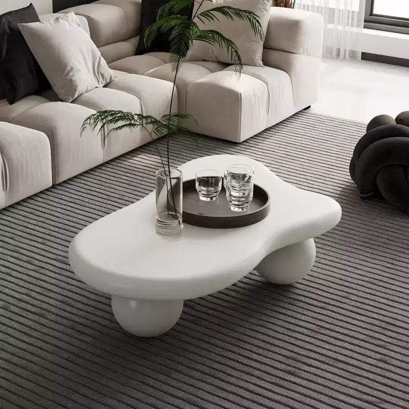 Table basse nuage 40 po avec pieds sphériques, table basse centrale moderne et irrégulière pour salon, blanc crème
