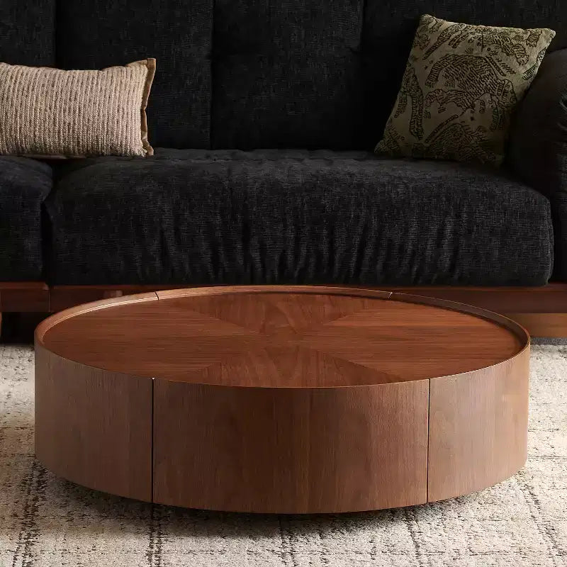 Table basse ronde Veridan GDFStudio à motif grain de bois avec base en anneau de fer