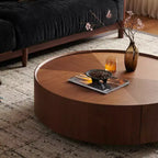 Table basse ronde Veridan GDFStudio à motif grain de bois avec base en anneau de fer