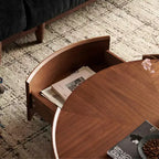 Table basse ronde Veridan GDFStudio à motif grain de bois avec base en anneau de fer