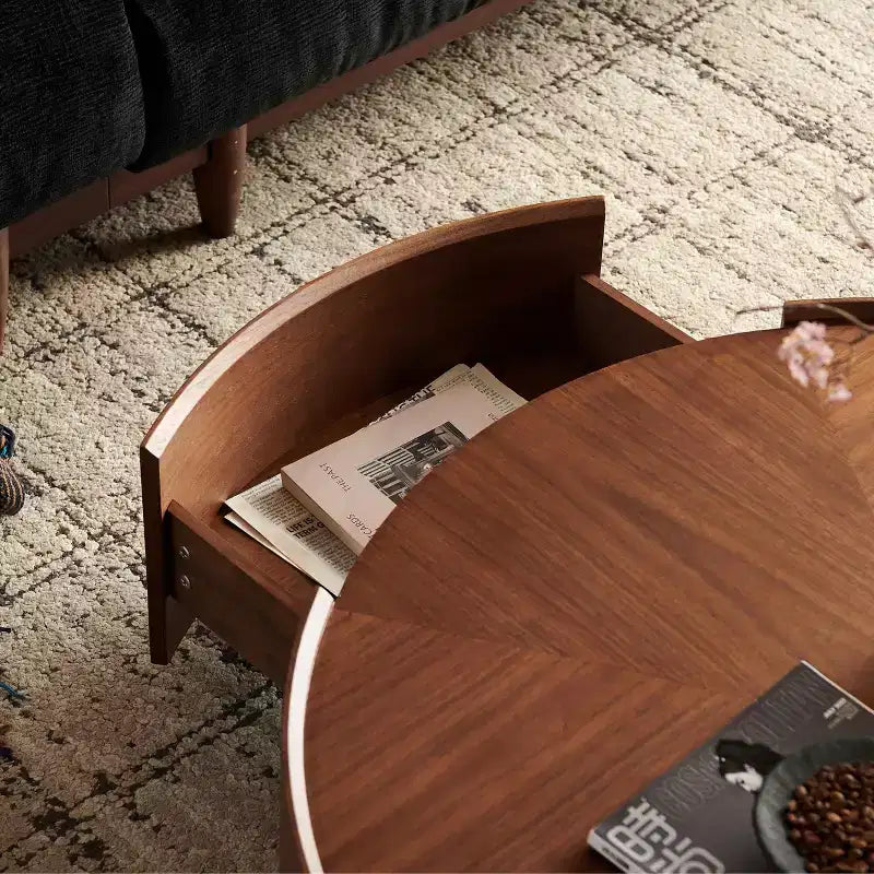 Table basse ronde Veridan GDFStudio à motif grain de bois avec base en anneau de fer