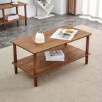 Fun little toys brand Table basse moderne à 2 niveaux pour salon, table basse rectangulaire avec étagère de rangement ouverte, en bois d'hévéa arrondi