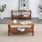 Fun little toys brand Table basse moderne à 2 niveaux pour salon, table basse rectangulaire avec étagère de rangement ouverte, en bois d'hévéa arrondi